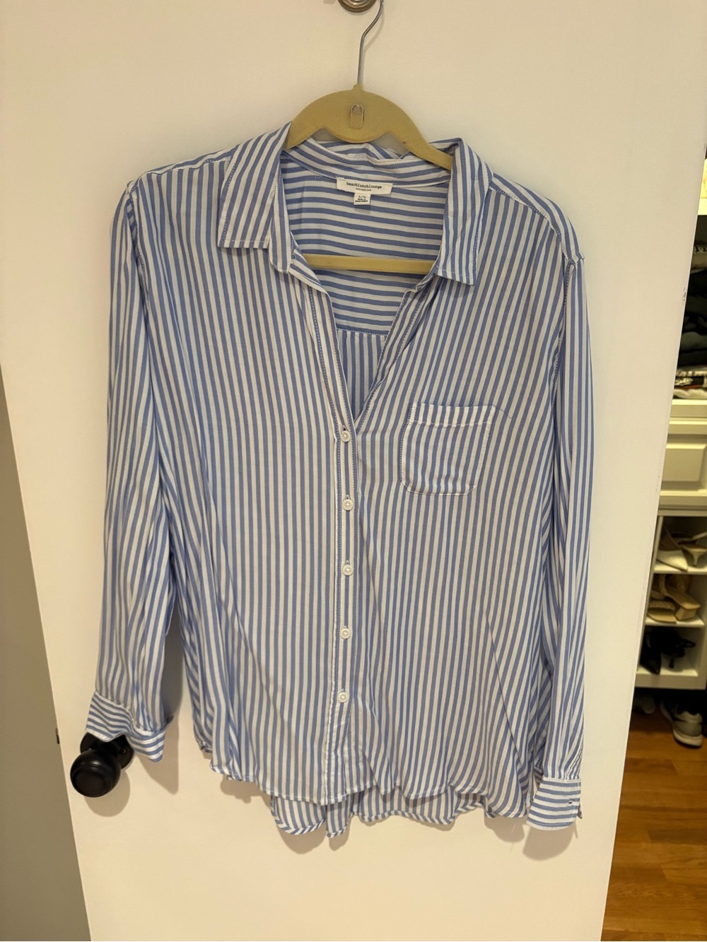 beachlunchlounge Blue and White Vertical Stripe Button-Down Shirt